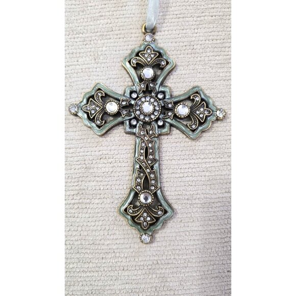 Vintage-Style Rhinestone Cross Ornament With Ribbon Hanger 5-1/2"H x 4"W - Picture 5 of 6